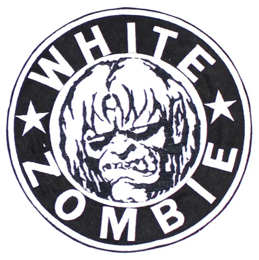 White Zombie · Round Black & White Zombie Logo Back Patch